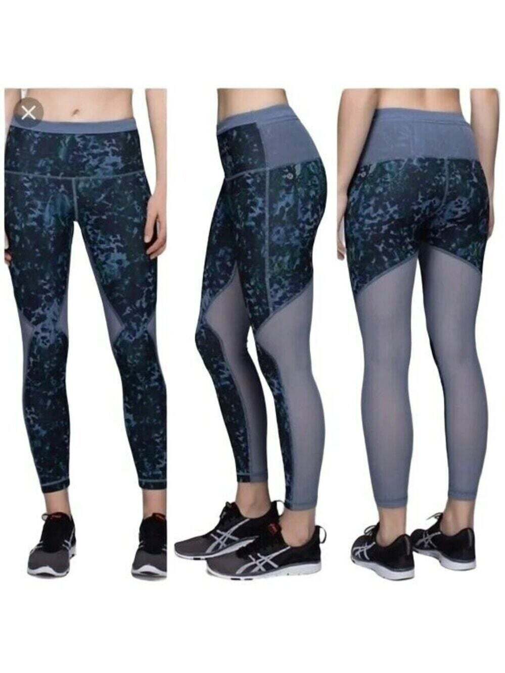 Lululemon 7/8 Tights City Run Leaf Print Leggings Blue Black Size 4 High Waist S